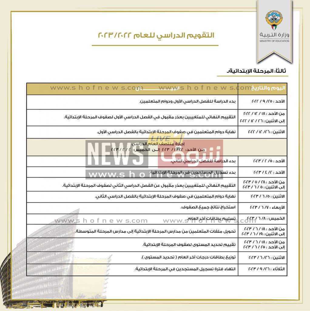 جديد التقويم الدراسي الكويت موعد بداية الدراسة الكويت