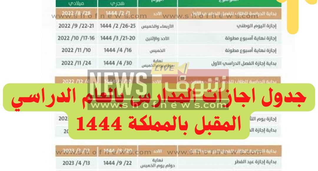 “تنزيل” جدول اجازات الطلاب بالمدارس السعودية حسب التقويم الدراسي 1444 بعد التعديل