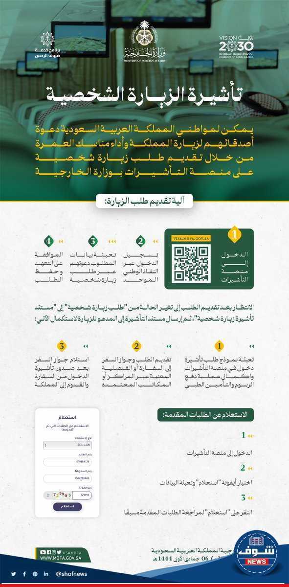 تأشيرة الزيارة الشخصية السعودية وتأدية مناسك العمرة 2023 - 1444 خطوات التقديم ورابط الاستعلام