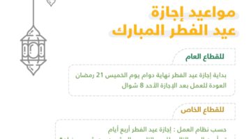 رسمي موعد إجازة عيد الفطر 1444 بالسعودية القطاعين الحكومي والخاص والمدراس